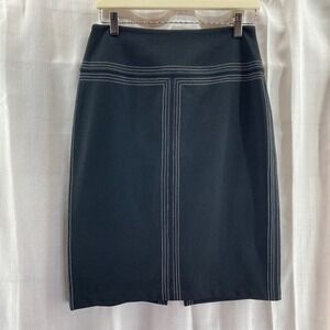 Express Black Pencil Skirt White Stitching Career‎ Business Professional NWT